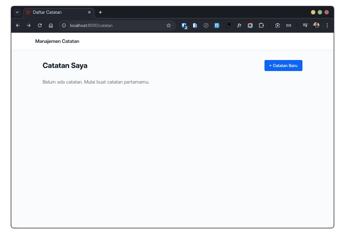 Halaman listing catatan dengan tombol Catatan Baru di pojok kanan atas