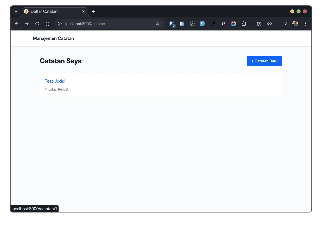 Halaman listing catatan dengan judul berupa link biru yang bisa diklik