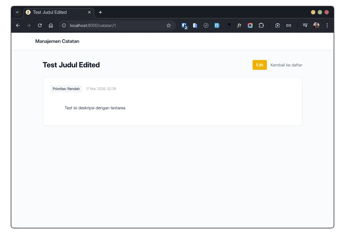 Halaman detail catatan dengan tombol Edit kuning di pojok kanan atas header
